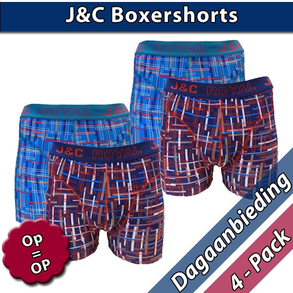 Een Dag Actie - 4-Boxershorts Jc Donker Blauw, Turqoise.