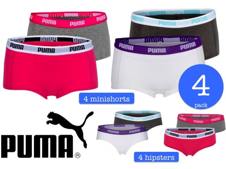 Een Dag Actie - 4-Pack Puma Damesondergoed Grijs-wit-fuchsia-antra