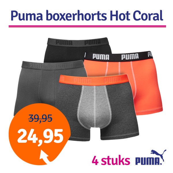 Een Dag Actie - Dagaanbieding Puma Boxershorts Hot Coral 4-Pack