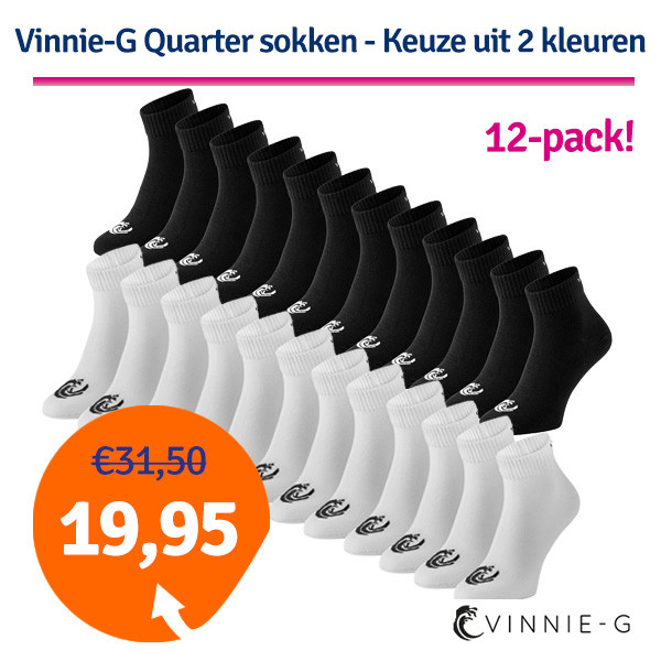 Een Dag Actie - Dagaanbieding Vinnie-G Quartersokken 12-Pack