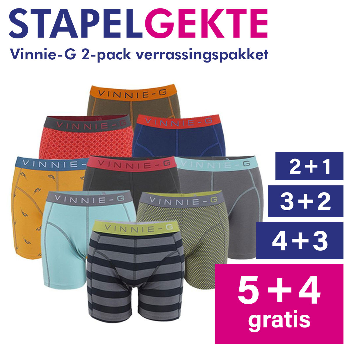 Een Dag Actie - Stapelkorting: Vinnie-G Boxershorts Verrassingspakket 2-Pack