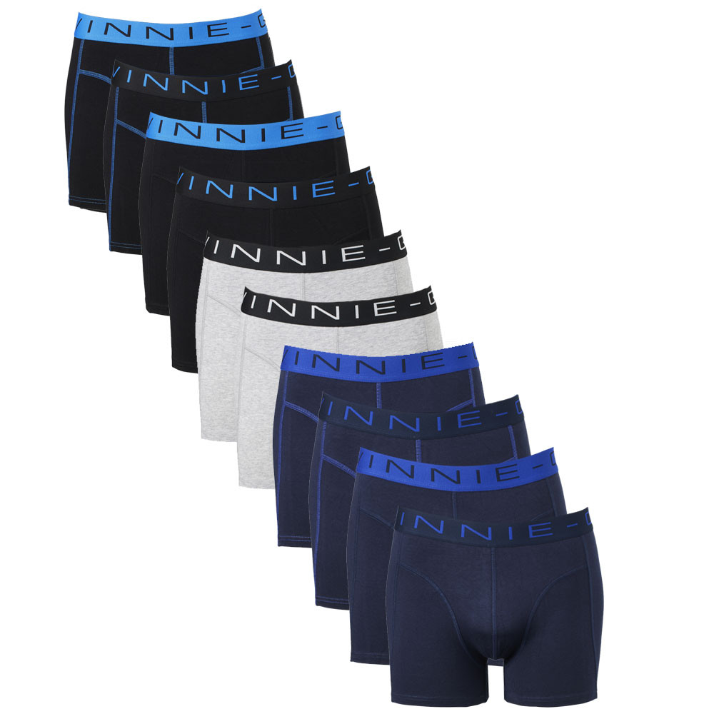 Een Dag Actie - Vinnie-G Boxershorts Voordeelpakket 10-Pack Black / Blue / Grey