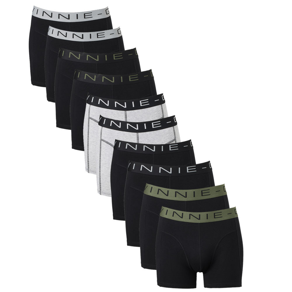 Een Dag Actie - Vinnie-G Boxershorts Voordeelpakket 10-Pack Black / Forest Green / Grey