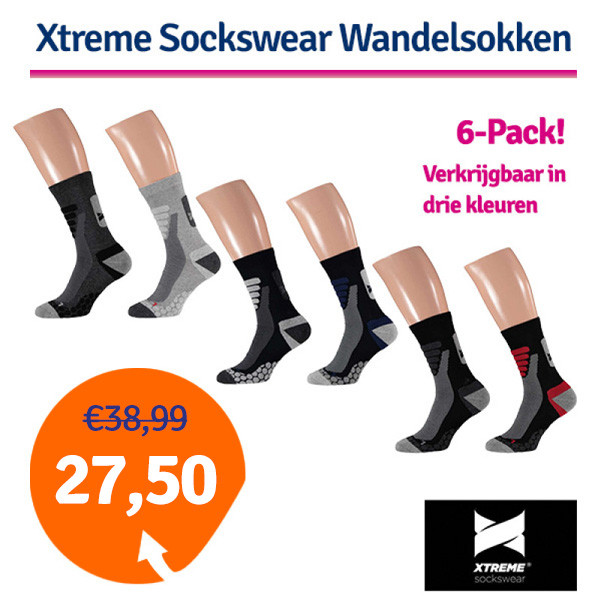 Een Dag Actie - Xtreme Sockswear Wandelsokken 6-Pack - Verkrijgbaar In 3 Kleuren