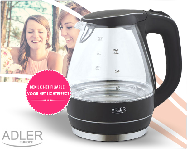 1 Day Fly Lady - Prachtig Glazen Waterkoker Met Led-​Verlichting