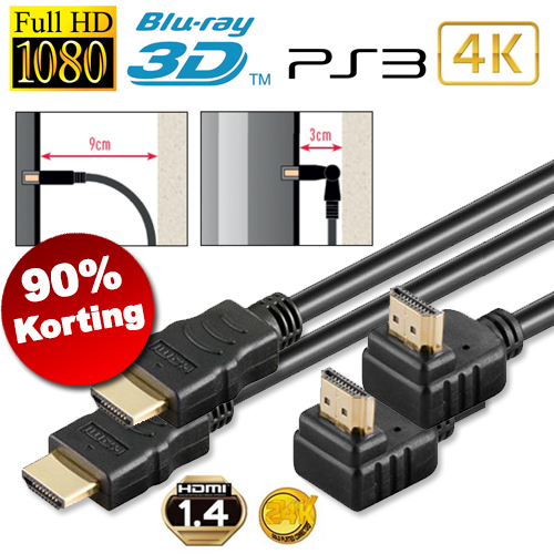 1masterdeal - Hdmi Kabel Met 90 Graden Hoek (2 Stuks)