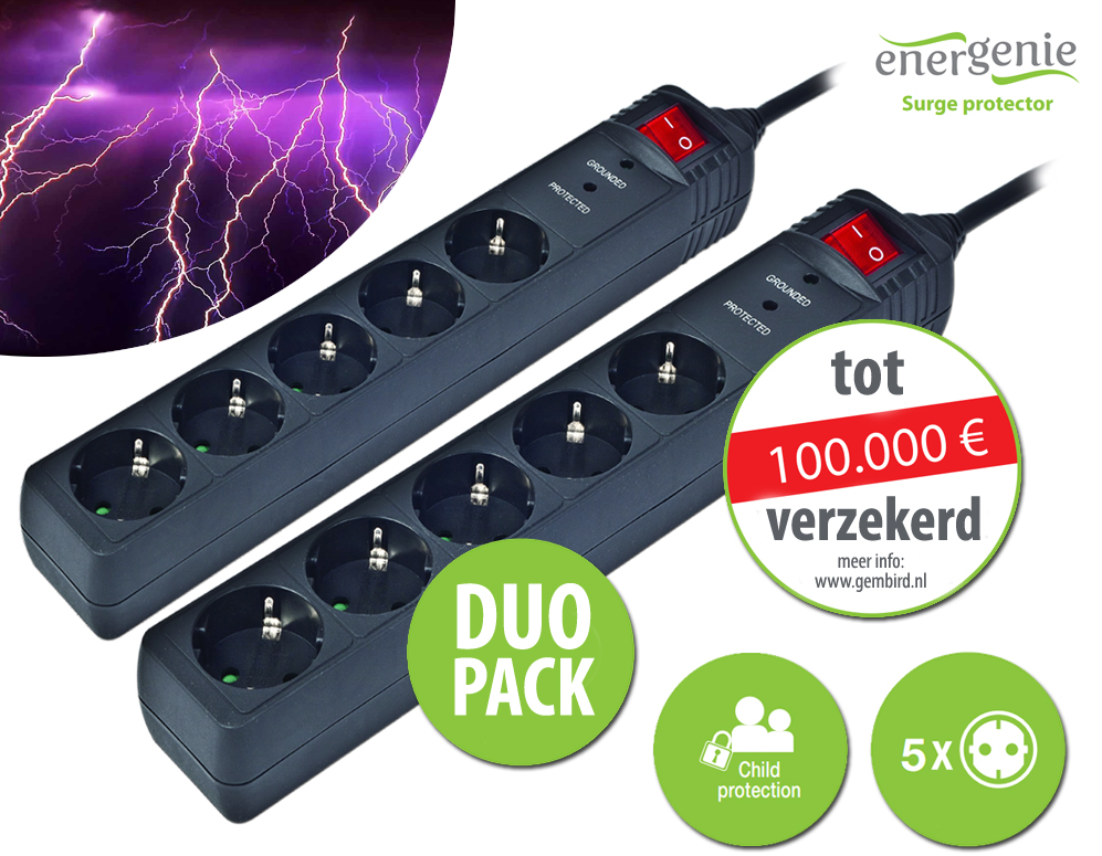 Click to Buy - 2-pack Stekkerdoos met bliksembeveiliging