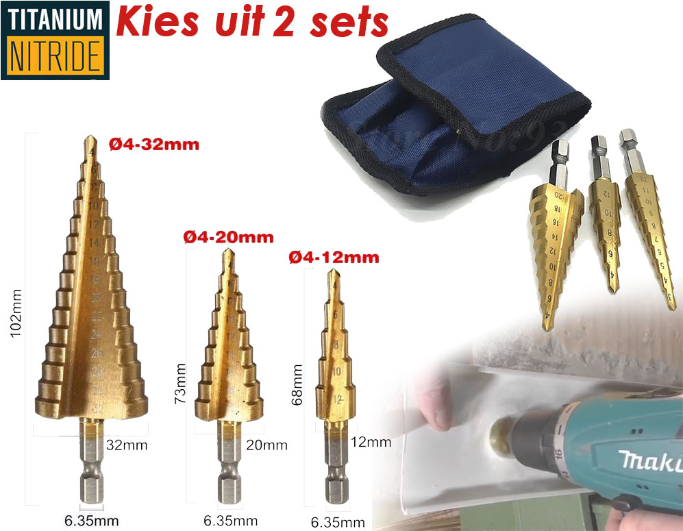 Click to Buy - 3-delige HSS Titanium Stappenboren Set - Keuze uit 2 Sets