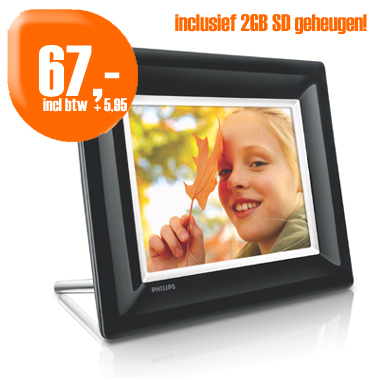 Dagactie - Philips Photoframe 8Ff3fpb Zwart + 2Gb Sd