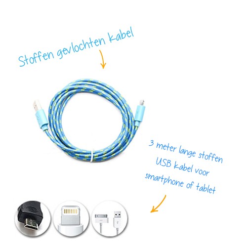 Deal Chimp - GRATIS 3 meter lange stoffen USB kabel voor je smartphone