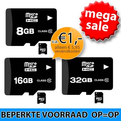 Deal Digger - Euro Aanbieding - Supersnelle 8Gb Micro Sd Kaart; Class 10 En Met Sd-kaart Adapter (Ook 16Gb, 32Gb En 64Gb Beschikbaar)