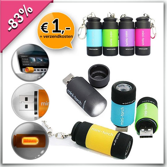 Deal Digger - Eurodeal - Usb Oplaadbare Mini Zaklamp In 4 Verschillende Kleuren