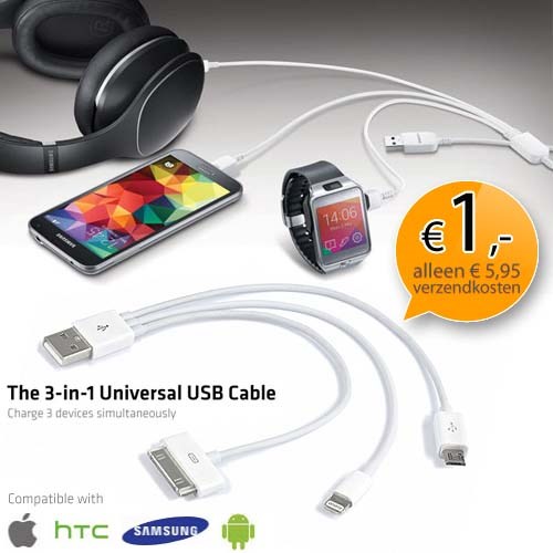 Deal Digger - Euroknaller - Superhandige 3 In 1 Usb Kabel: