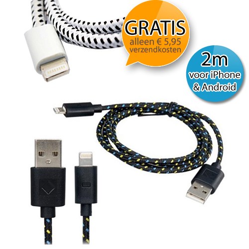 Deal Digger - Gratis - 2M Stevige Nylon Oplaadkabel Voor Iphone Of Andere Smartphone