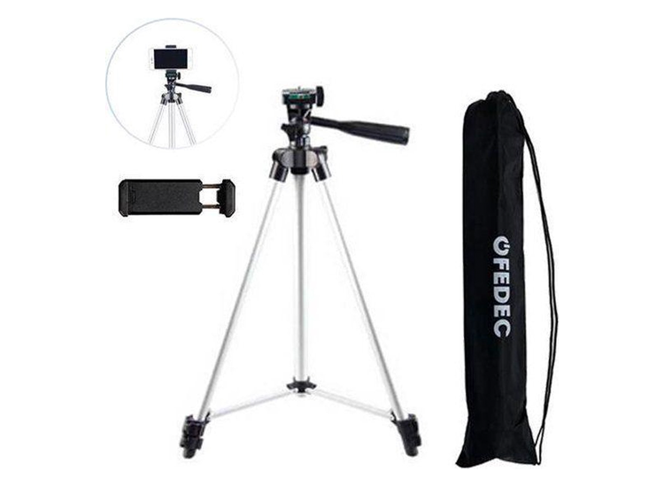 Deal Donkey - Fedec Telefoon Tripod - Telefoonstatief - Verstelbaar Tot 150 Cm - Extra Grip Telefoonhouder - Waterpas - Opbergzak