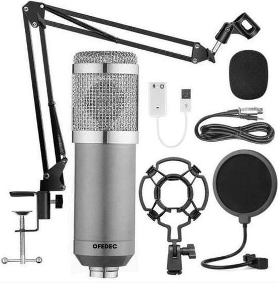 Deal Donkey - Usb Microfoon - Zilver - Inclusief Statief, Plofkap En Popfilter