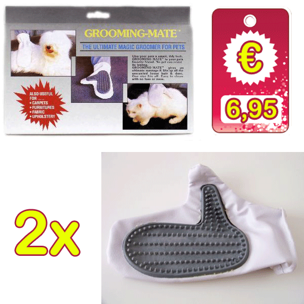 Gave Aktie - 2X Grooming Mate, Borstel Handschoen Voor Hond, Kat Of Knaagdier