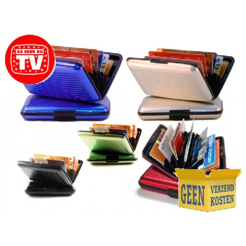 Gave Aktie - Alu Wallet, zwart, zilver, rood, groen en blauw