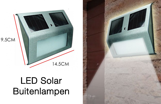 Group Actie - € 14,95 - Set Van 2 Led Solar Buitenlampen. Energiezuinige Tuinverlichting Afgewerkt Met Rvs Beschermkap. Schakelt Automatisch Aan En Uit! (Waarde € 79,95)