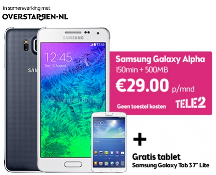 Groupdeal - 2-jarig Tele2 abonnement inclusief een Samsung Alpha smartphone