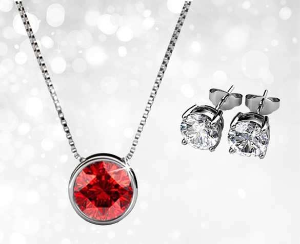 Groupdeal - Witgoud Vergulde Ketting of Oorbellen met Swarovski Elementen