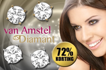 Groupon - Van Amstel Diamant; 14 Karaat Witgouden Of Geelgouden Oorbellen Met Diamanten