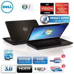 iBood - Dell 15.6 inch Inspiron Laptop met AMD Llano A8-3520M quadcore processor, Radeon™ Dual Graphics en WiDi!