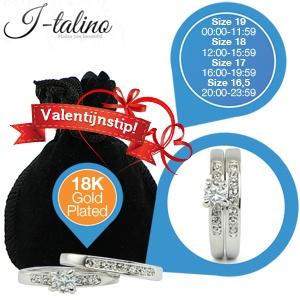 iBood Health & Beauty - 18K witgoud vergulde dubbele ring met 15 echte Stellux zirkonia's ? maat 18 (online van 12:00-15:59)