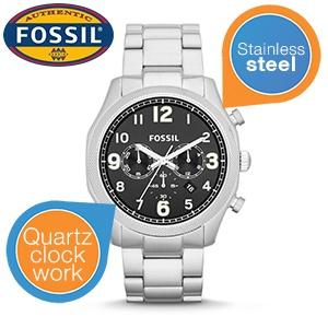 iBood Health & Beauty - Fossil herenhorloge van edelstaal - Zilver