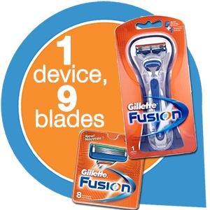 iBood Health & Beauty - Gillette Fusion pakket: 1 apparaat en 9 mesjes!