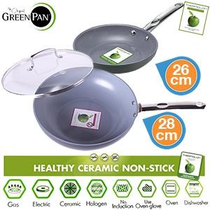 iBood Home & Living - Combipack GreenPan Bali Wok (28 cm) met glazen deksel en koekenpan (26 cm) - Thermolon? non-stick technologie