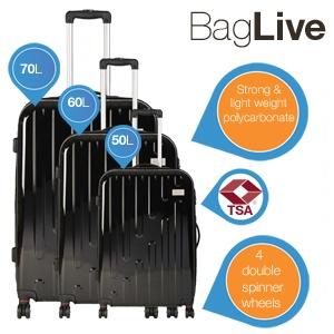 iBood Home & Living - Set van 3 hardshell trolleys met 4 dubbel uitgevoerde spinner-wheels