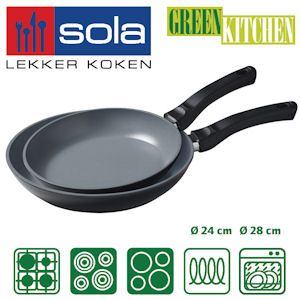 iBood - Sola 2-delige Krasvaste Aluminium Koekenpannenset 24-28 cm met keramische anti-aanbaklaag voor elke warmtebron