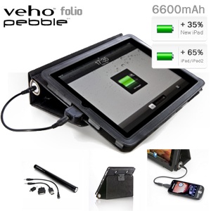 iBood - Veho Pebble Folio iPad PU-lederen hoes met 6600mAh Lithium-Ion accu