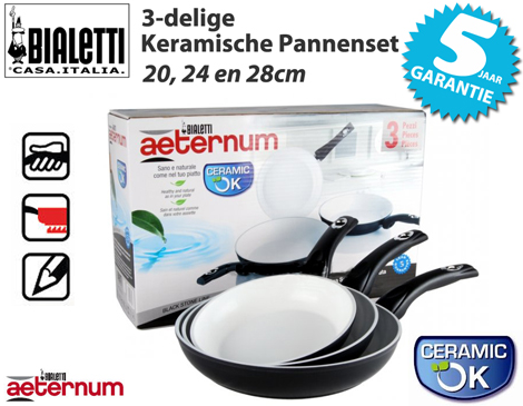 IDiva - Bialetti 3-Delige Black Stone Keramische Pannenset