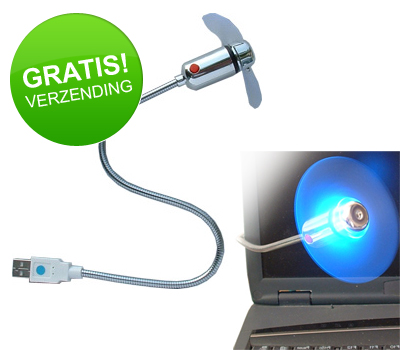 Koopjessite - USB Ventilator met LED (Blauw licht)