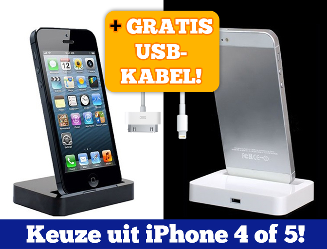 Lifestyle Deal - Docking Station Voor Iphone 4 / 4S Of 5 In Zwart Of Wit + Gratis Kabel