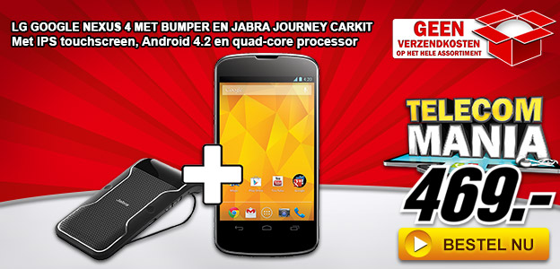 Media Markt - LG Google Nexus 4 met bumper en Jabra Journey Cark