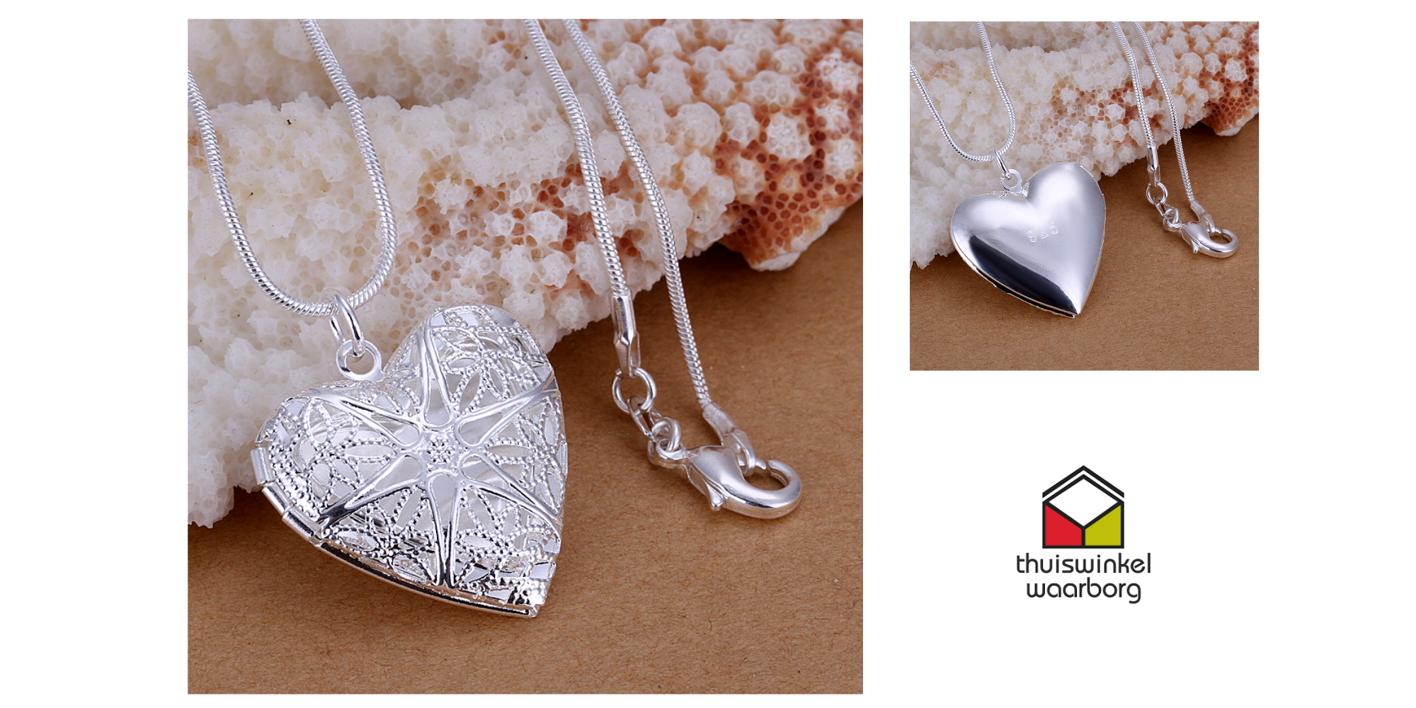 One Day Price - Verzilverde Ketting met medaillon/ fotohanger- openklapbaar