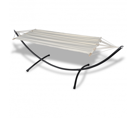 VidaXL - Katoenen hangmat met stalen standaard cr&egrave;mekleurig