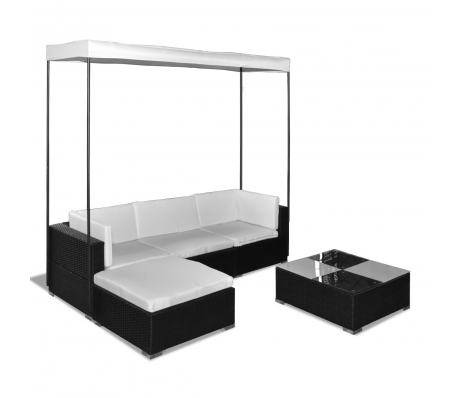 VidaXL - Wicker Loungeset Siena met dak (zwart)