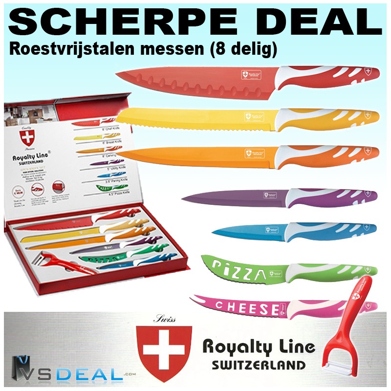 vsdeal.com - 8-delige kleurrijke Royalty Line Switzerland Messen