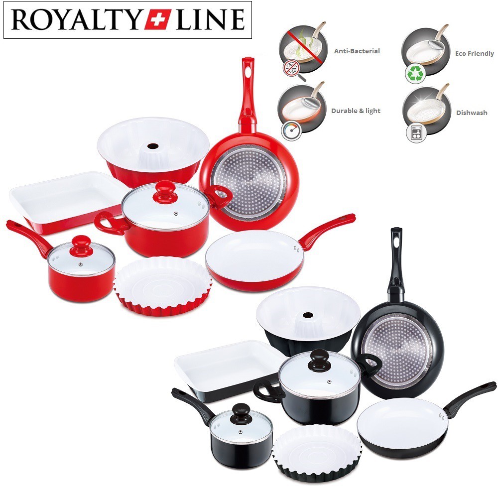 vsdeal.com - 9-delige Luxe Royalty Line Keramische pannenset | Rood en zwart