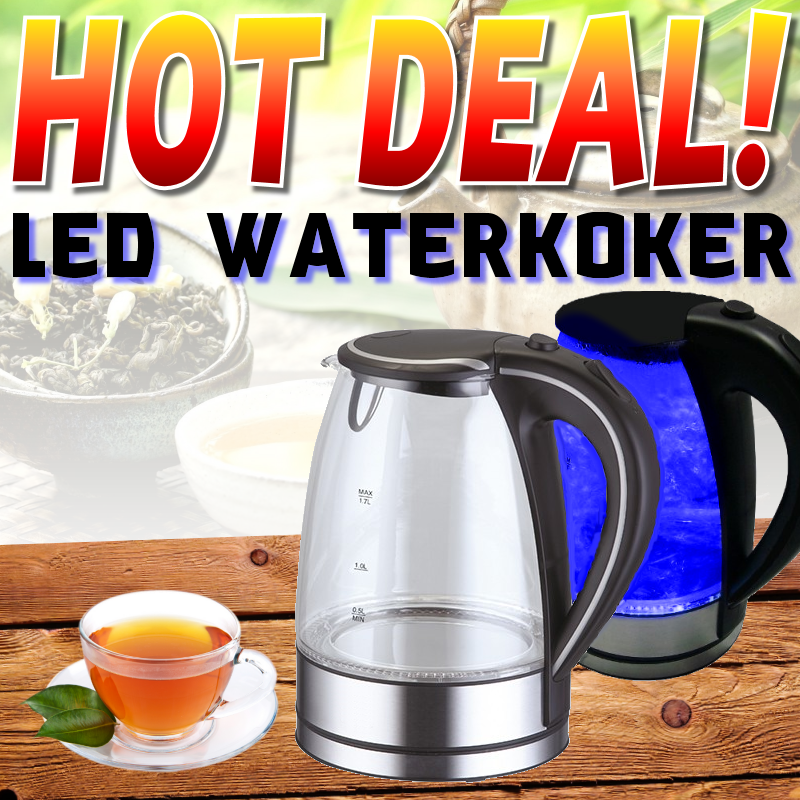 vsdeal.com - Glazen Waterkoker met Ledverlichting OP=OP