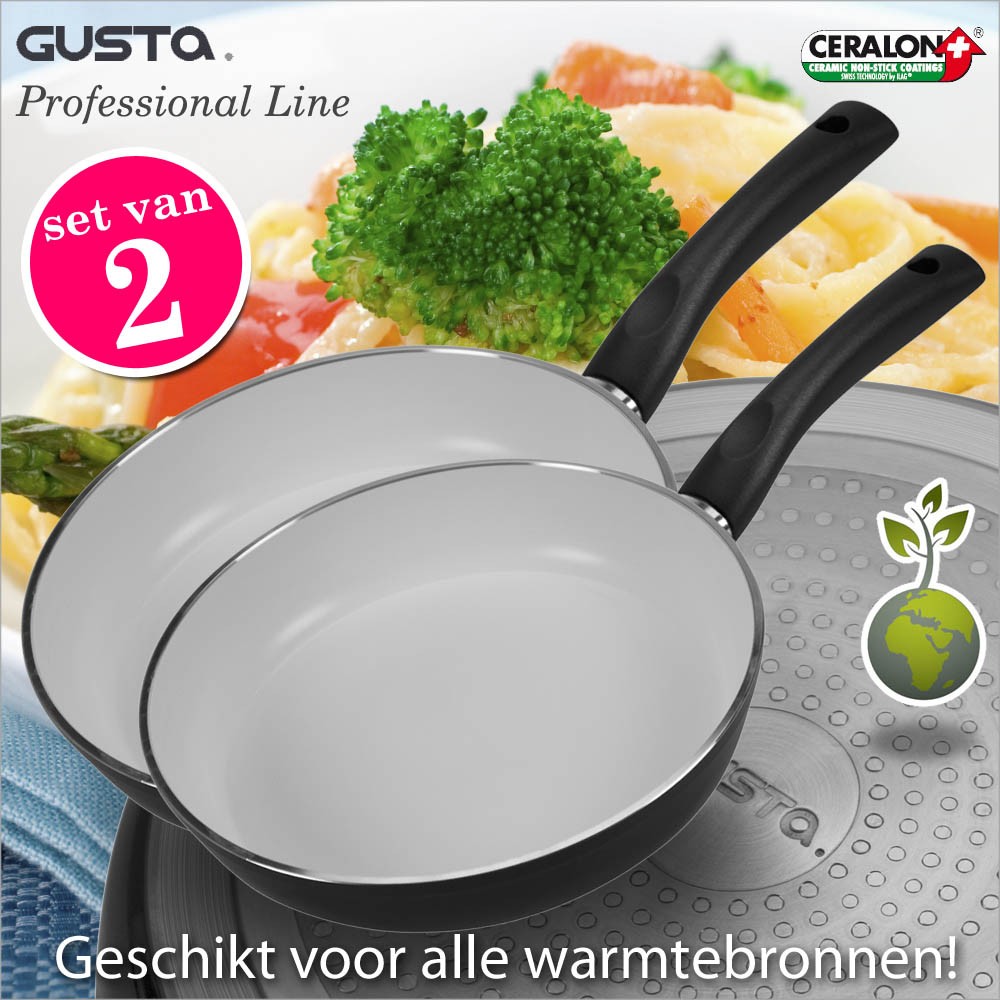 vsdeal.com - Gusta Keramische Koekenpannen van 24cm en 28cm Set van 2!