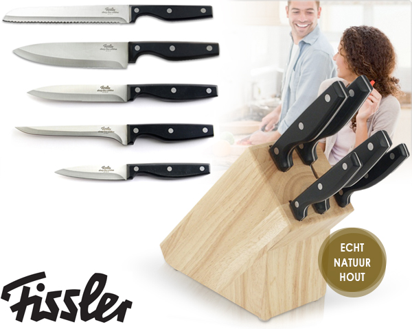 Waat? - Fissler 5-​delige messenset incl. messenblok van echt hout