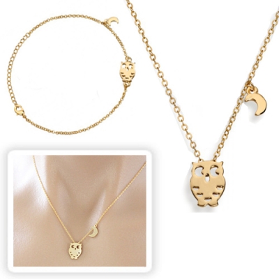 Waat? - Gold plated Owl Moon ketting en/of armband